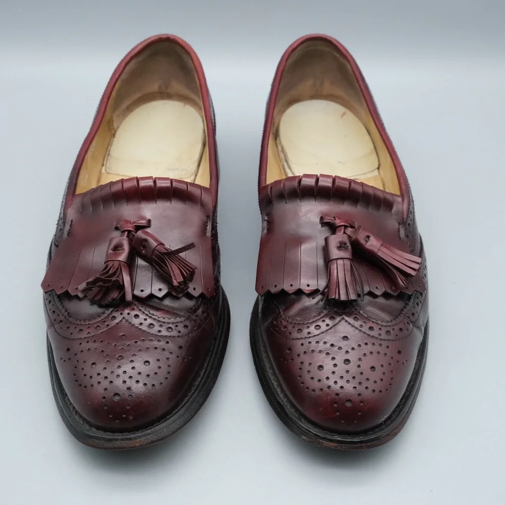 Bostonian Loafers Mens Burgundy Tassel Kiltie Wingtip Dark Academia 8.5 D/B